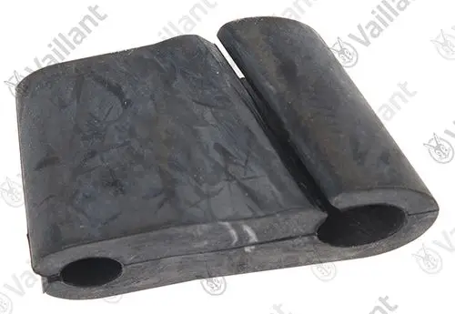 Gummidämpfer von Vaillant, gebogen mit zwei Durchlässen, in schwarzer Farbe. Eignet sich zur Schwingungsdämpfung in Rohrsystemen.